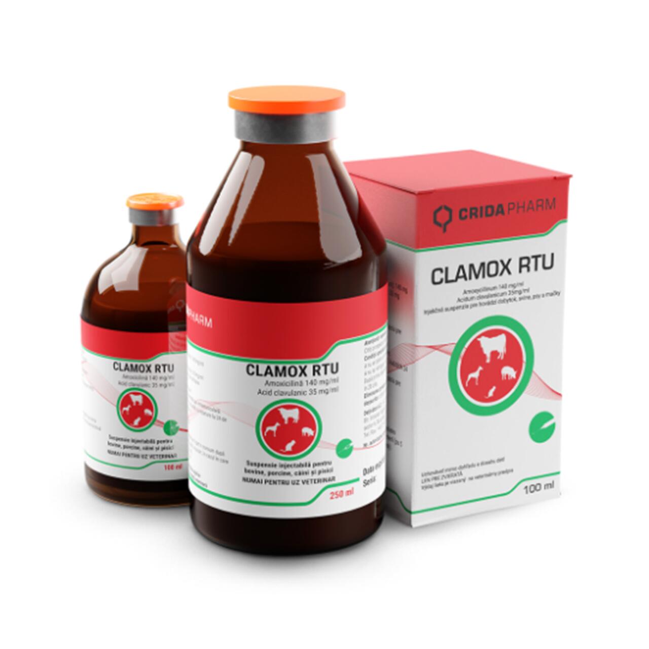 CLAMOX RTU 100ML - Amoxicilline 140mg / Acide clavulanique 35mg -pour bovins, porcs, chiens et chats / per bovini, porcini, cani e gatti