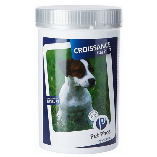 Pet Phos Croissance Spécial Grand Chien 100 comprimés de compléments vitaminiques et minéraux pour chiots en croissance et en allaitement. (Poids adulte supérieur à 25 kg.)