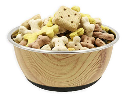 Tyrol Stainless Steel Anti-Slip Bowl for Cat/Dog/Pets, Wood Effect, 16 cm, 0.15 kg - Pet Shop Luna