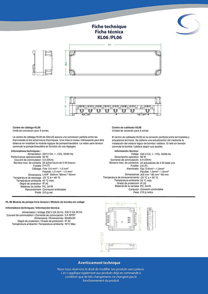Salus KL06 Wiring Centre 230V for Underfloor Heating with Pump Module PL06, Terminal Strip for 6 Room Thermostats and 24 Actuators with Pump Control - Pet Shop Luna