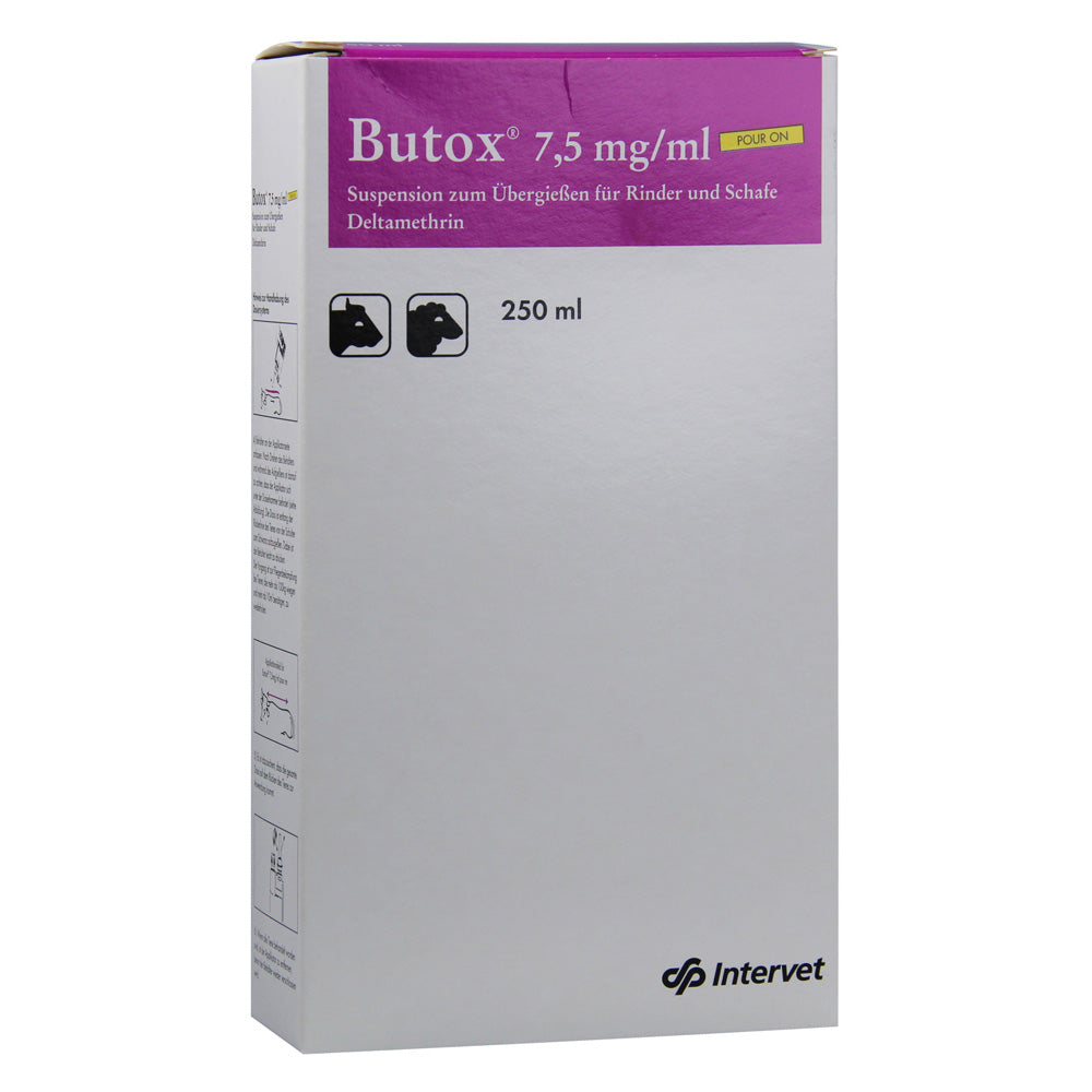 Butox 7,5% Pour-On Fleas Ticks Mange Mites Lice for cattle dog sheep horses / Antiparassitario esterno per bovini ovini caprini cani cavalli - Pet Shop Luna